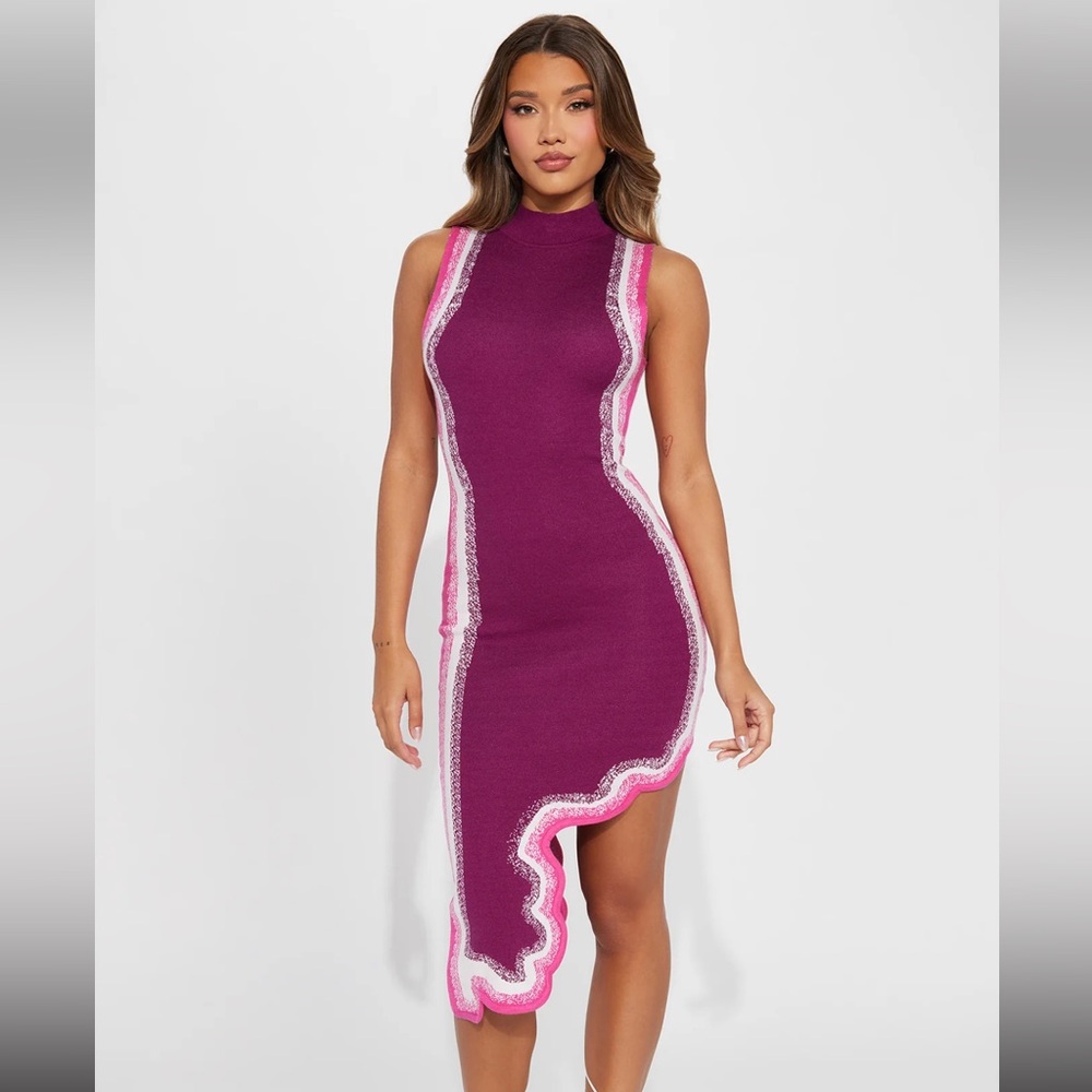 Fashion Nova Olivia Sweater Mini Dress -
Burgundy/combo
